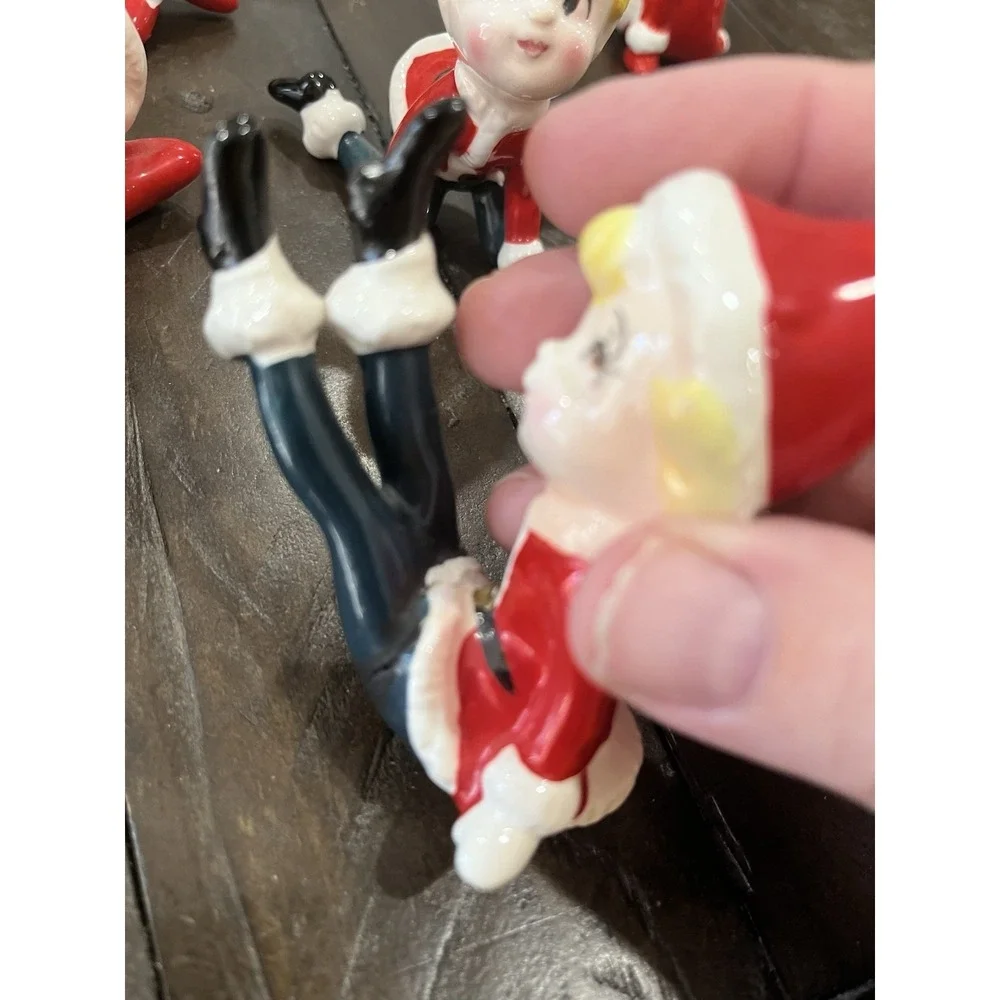 Complete Set of 6 Vintage Christmas Tumbling Elf Pixie Figurines Japan As‎ Is